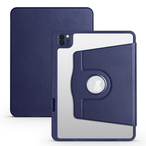 iPad Pro 13 2024 Acrylic 360 Degree Rotation Holder Leather Tablet Case - Dark Blue