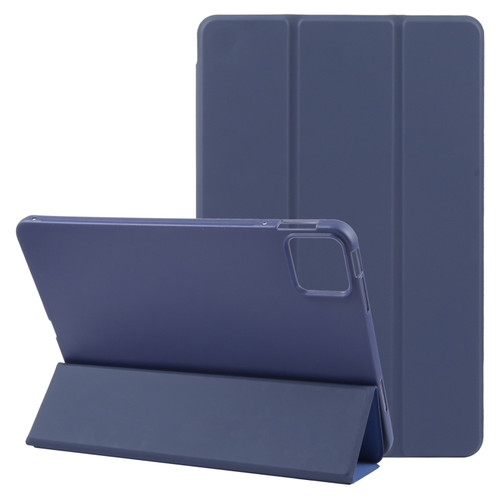 iPad Pro 13 2024 Three-fold Holder Flip Tablet Leather Case - Dark Blue