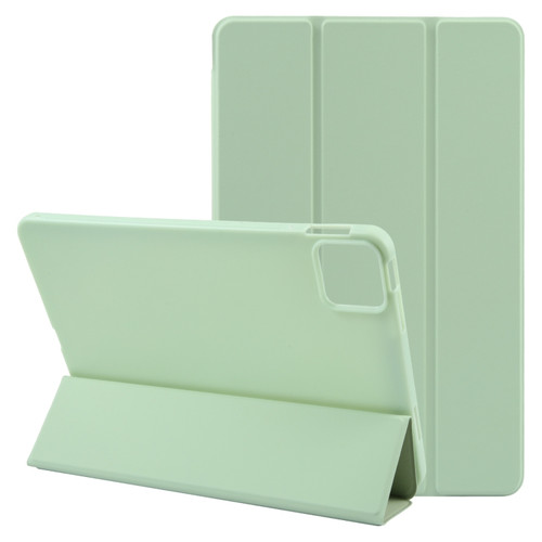 iPad Pro 13 2024 Three-fold Holder Flip Tablet Leather Case - Mint Green