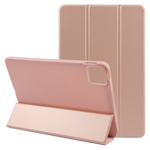 iPad Pro 13 2024 Three-fold Holder Flip Tablet Leather Case - Rose Gold