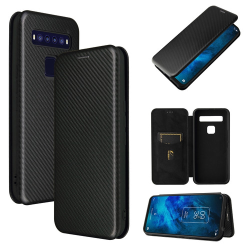 TCL 10 5G UW - US Version Carbon Fiber Texture Horizontal Flip TPU + PC + PU Leather Case with Card Slot - Black