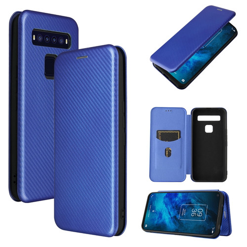 TCL 10 5G UW - US Version Carbon Fiber Texture Horizontal Flip TPU + PC + PU Leather Case with Card Slot - Blue
