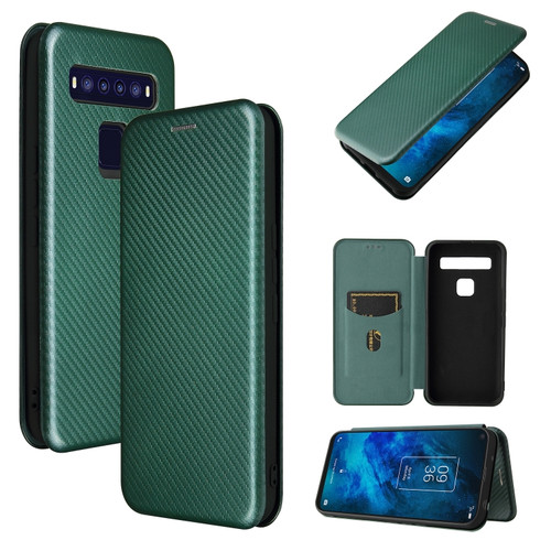 TCL 10 5G UW - US Version Carbon Fiber Texture Horizontal Flip TPU + PC + PU Leather Case with Card Slot - Green