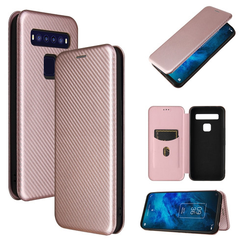 TCL 10 5G UW - US Version Carbon Fiber Texture Horizontal Flip TPU + PC + PU Leather Case with Card Slot - Pink