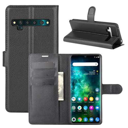 TCL 10 Pro Litchi Texture Horizontal Flip Protective Case with Holder & Card Slots & Wallet - Black