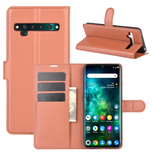 TCL 10 Pro Litchi Texture Horizontal Flip Protective Case with Holder & Card Slots & Wallet - Brown