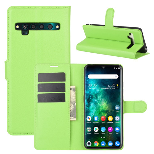 TCL 10 Pro Litchi Texture Horizontal Flip Protective Case with Holder & Card Slots & Wallet - Green