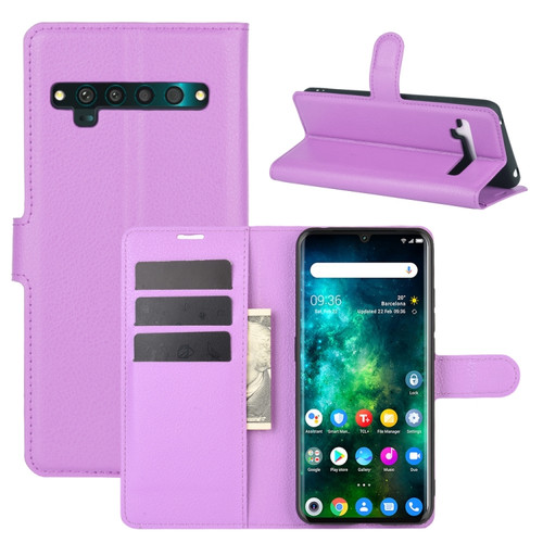 TCL 10 Pro Litchi Texture Horizontal Flip Protective Case with Holder & Card Slots & Wallet - Purple