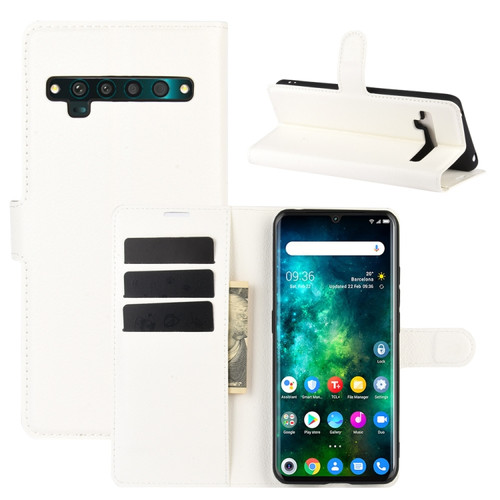TCL 10 Pro Litchi Texture Horizontal Flip Protective Case with Holder & Card Slots & Wallet - White