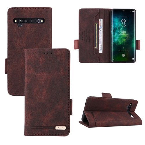 TCL 10 Pro Magnetic Clasp Flip Leather Phone Case - Brown