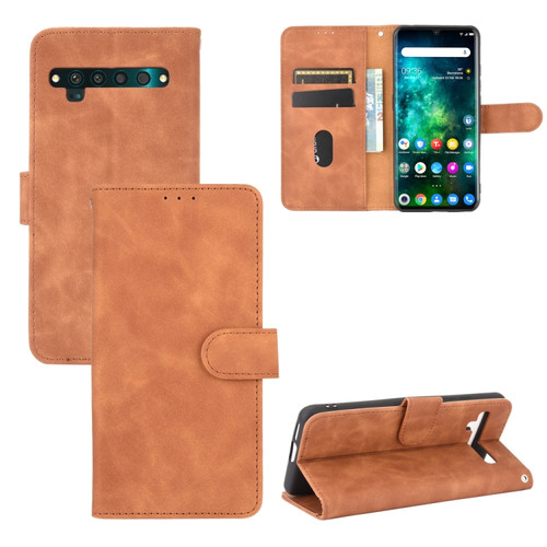 TCL 10 Pro Solid Color Skin Feel Magnetic Buckle Horizontal Flip Calf Texture PU Leather Case with Holder & Card Slots & Wallet - Brown