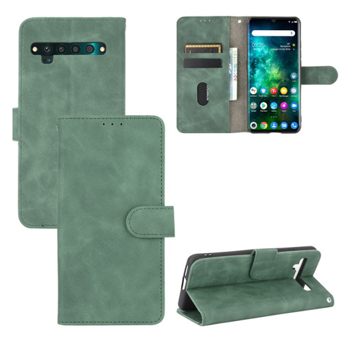 TCL 10 Pro Solid Color Skin Feel Magnetic Buckle Horizontal Flip Calf Texture PU Leather Case with Holder & Card Slots & Wallet - Green