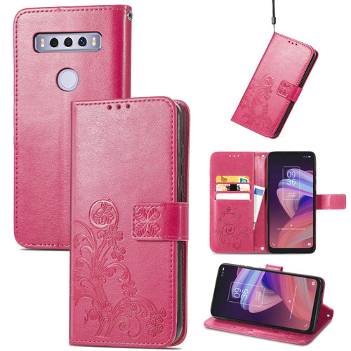 TCL 10 SE Four-leaf Clasp Embossed Buckle Mobile Phone Protection Leather Case - Magenta