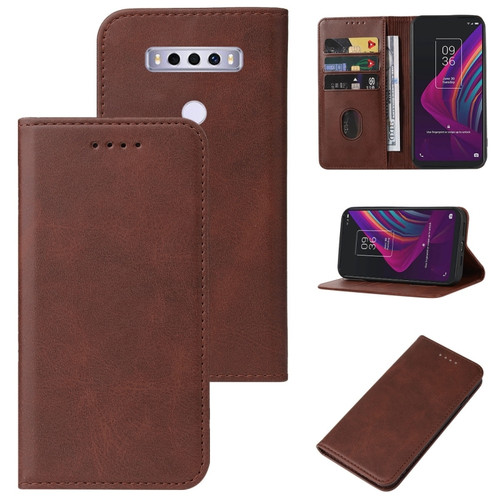 TCL 10 SE Magnetic Closure Leather Phone Case - Brown