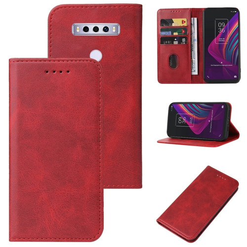 TCL 10 SE Magnetic Closure Leather Phone Case - Red