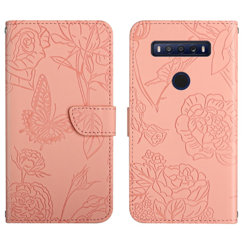 TCL 10 SE Skin Feel Butterfly Peony Embossed Leather Phone Case - Pink