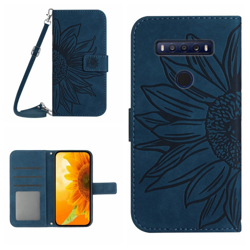 TCL 10 SE Skin Feel Sun Flower Pattern Flip Leather Phone Case with Lanyard - Inky Blue
