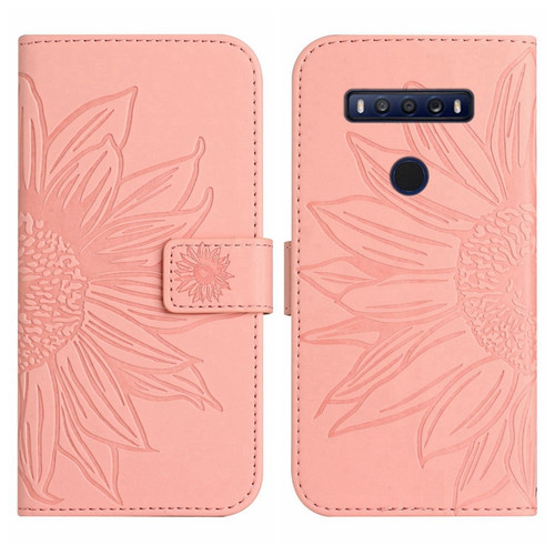 TCL 10 SE Skin Feel Sun Flower Pattern Flip Leather Phone Case with Lanyard - Pink