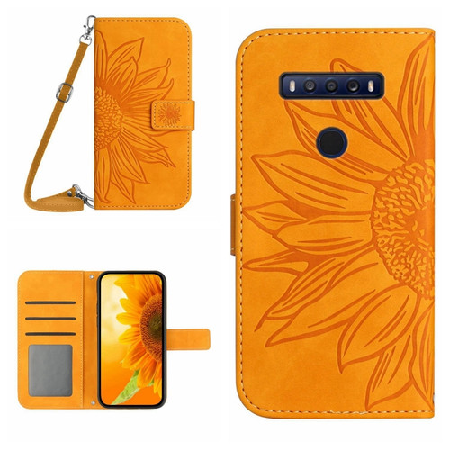 TCL 10 SE Skin Feel Sun Flower Pattern Flip Leather Phone Case with Lanyard - Yellow