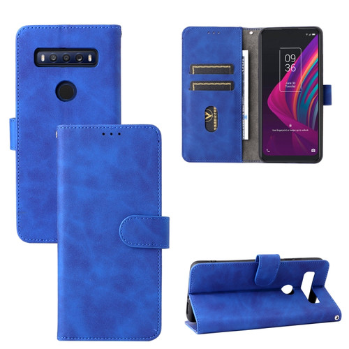 TCL 10 SE Solid Color Skin Feel Magnetic Buckle Leather Phone Case - Blue