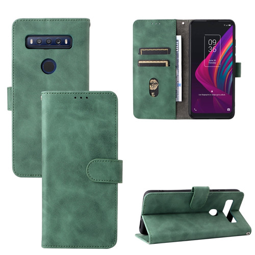 TCL 10 SE Solid Color Skin Feel Magnetic Buckle Leather Phone Case - Green