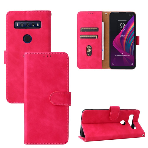 TCL 10 SE Solid Color Skin Feel Magnetic Buckle Leather Phone Case - Rose Red