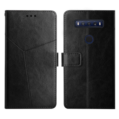 TCL 10 SE Y Stitching Horizontal Flip Leather Phone Case - Black