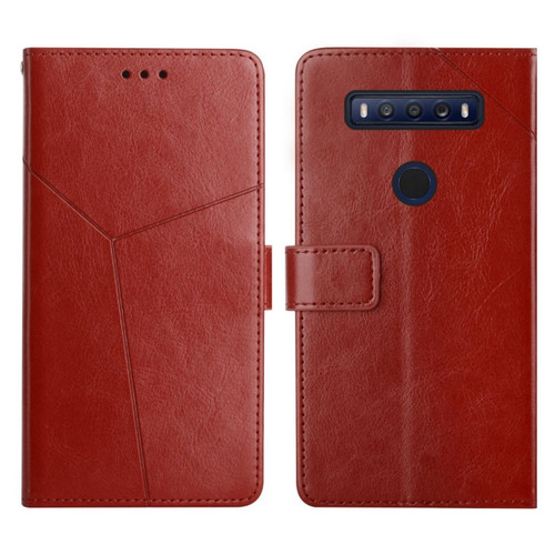 TCL 10 SE Y Stitching Horizontal Flip Leather Phone Case - Brown
