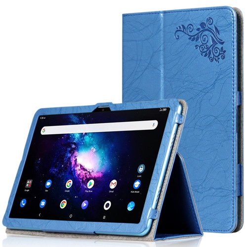 TCL 10 TabMax 4G Printed Leather Tablet Case with Holder - Blue