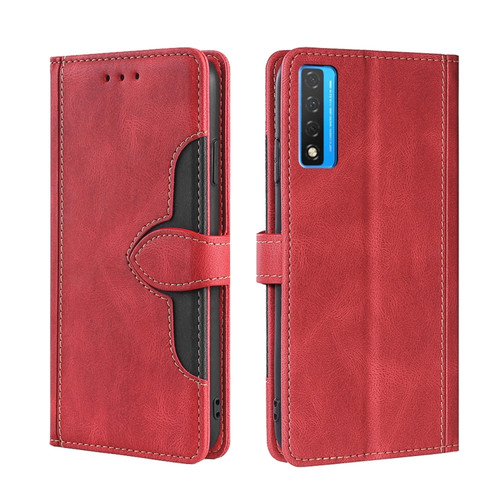 TCL 20 5G / 20L Skin Feel Straw Hat Magnetic Buckle Leather Phone Case - Red