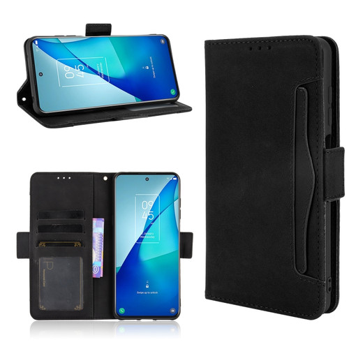 TCL 20 5G / 20S Skin Feel Calf Pattern Horizontal Flip Leather Case with Holder & Card Slots & Photo Frame - Black