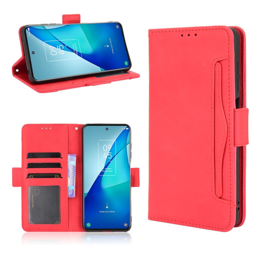 TCL 20 5G / 20S Skin Feel Calf Pattern Horizontal Flip Leather Case with Holder & Card Slots & Photo Frame - Red