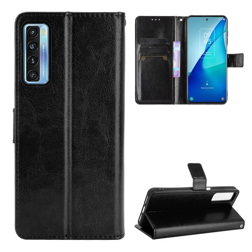 TCL 20 5G / TCL 20S Crazy Horse Texture Horizontal Flip Leather Case with Holder & Card Slots & Lanyard - Black