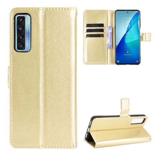 TCL 20 5G / TCL 20S Crazy Horse Texture Horizontal Flip Leather Case with Holder & Card Slots & Lanyard - Gold