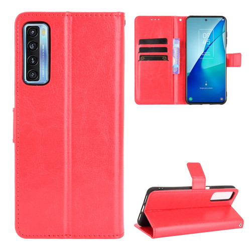 TCL 20 5G / TCL 20S Crazy Horse Texture Horizontal Flip Leather Case with Holder & Card Slots & Lanyard - Red