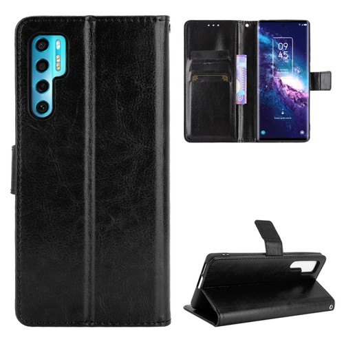 TCL 20 Pro 5G Crazy Horse Texture Horizontal Flip Leather Case with Holder & Card Slots & Lanyard - Black