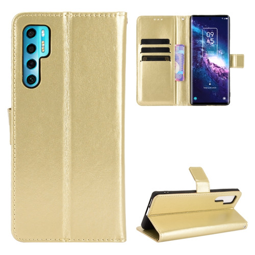 TCL 20 Pro 5G Crazy Horse Texture Horizontal Flip Leather Case with Holder & Card Slots & Lanyard - Gold