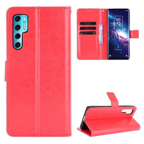 TCL 20 Pro 5G Crazy Horse Texture Horizontal Flip Leather Case with Holder & Card Slots & Lanyard - Red
