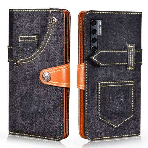 TCL 20 Pro 5G Denim Horizontal Flip Leather Case with Holder & Card Slot & Wallet - Black