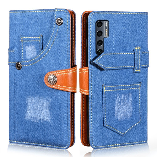 TCL 20 Pro 5G Denim Horizontal Flip Leather Case with Holder & Card Slot & Wallet - Dark Blue