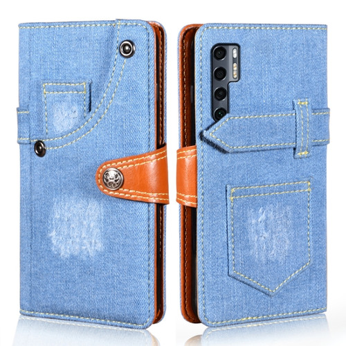 TCL 20 Pro 5G Denim Horizontal Flip Leather Case with Holder & Card Slot & Wallet - Light Blue