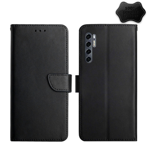 TCL 20 Pro 5G Genuine Leather Fingerprint-proof Flip Phone Case - Black