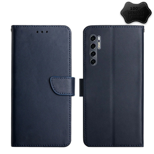 TCL 20 Pro 5G Genuine Leather Fingerprint-proof Flip Phone Case - Blue