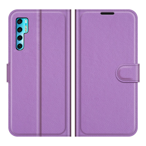 TCL 20 Pro 5G Litchi Texture Horizontal Flip Protective Case with Holder & Card Slots & Wallet - Purple
