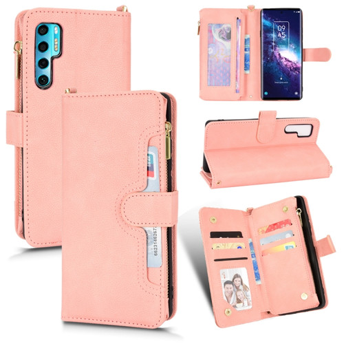 TCL 20 Pro 5G Litchi Texture Zipper Leather Phone Case - Pink