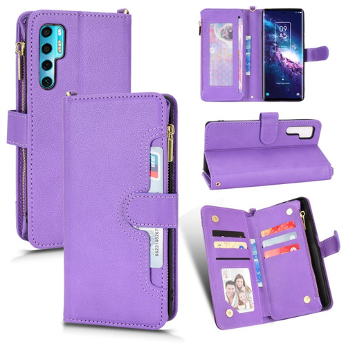 TCL 20 Pro 5G Litchi Texture Zipper Leather Phone Case - Purple
