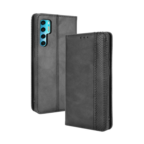 TCL 20 Pro 5G Magnetic Buckle Retro Crazy Horse Texture Horizontal Flip Leather Case with Holder & Card Slots & Photo Frame - Black