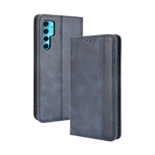 TCL 20 Pro 5G Magnetic Buckle Retro Crazy Horse Texture Horizontal Flip Leather Case with Holder & Card Slots & Photo Frame - Blue