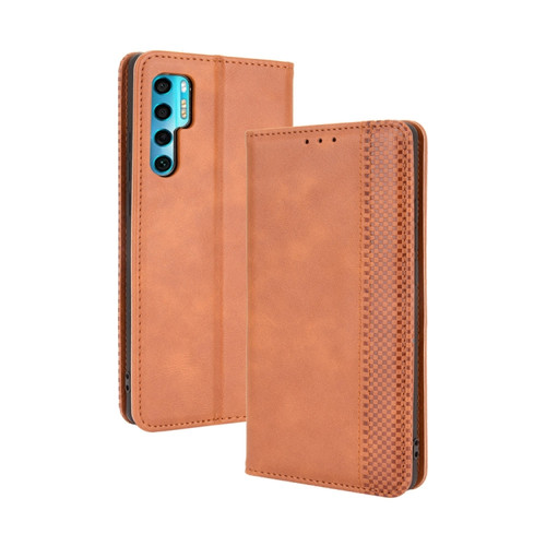 TCL 20 Pro 5G Magnetic Buckle Retro Crazy Horse Texture Horizontal Flip Leather Case with Holder & Card Slots & Photo Frame - Brown