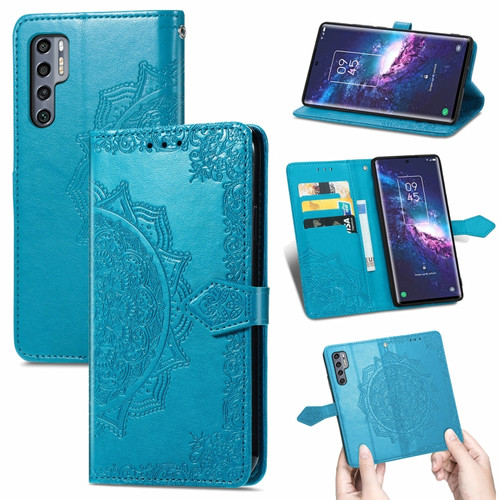 TCL 20 Pro 5G Mandala Flower Embossed Horizontal Flip Leather Case with Bracket / Card Slot / Wallet / Lanyard - Blue